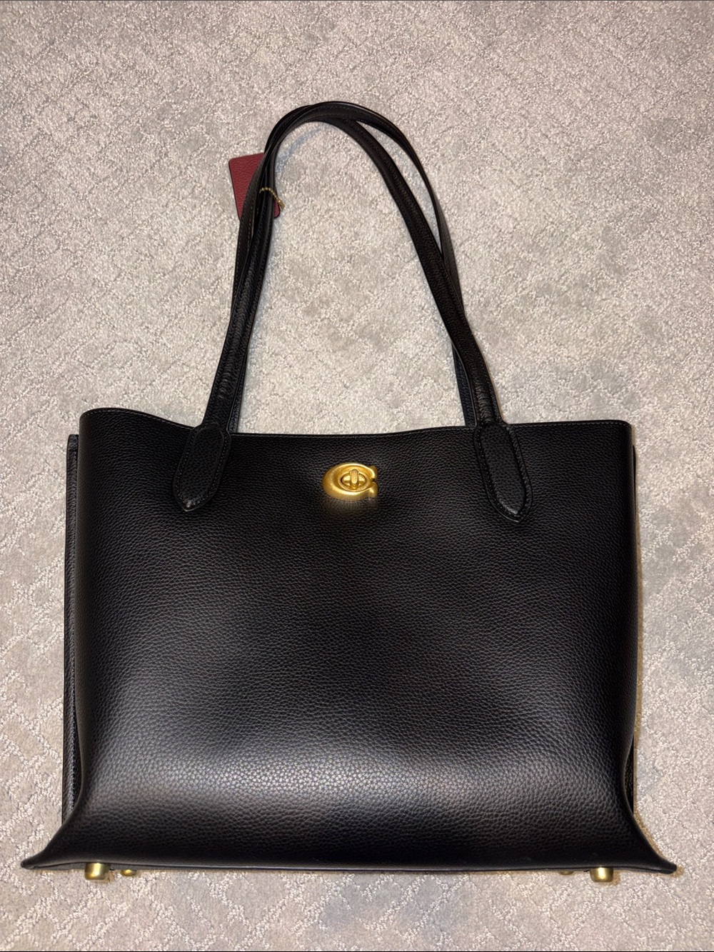 Black Leather Willow Tote with Gold Hardware
